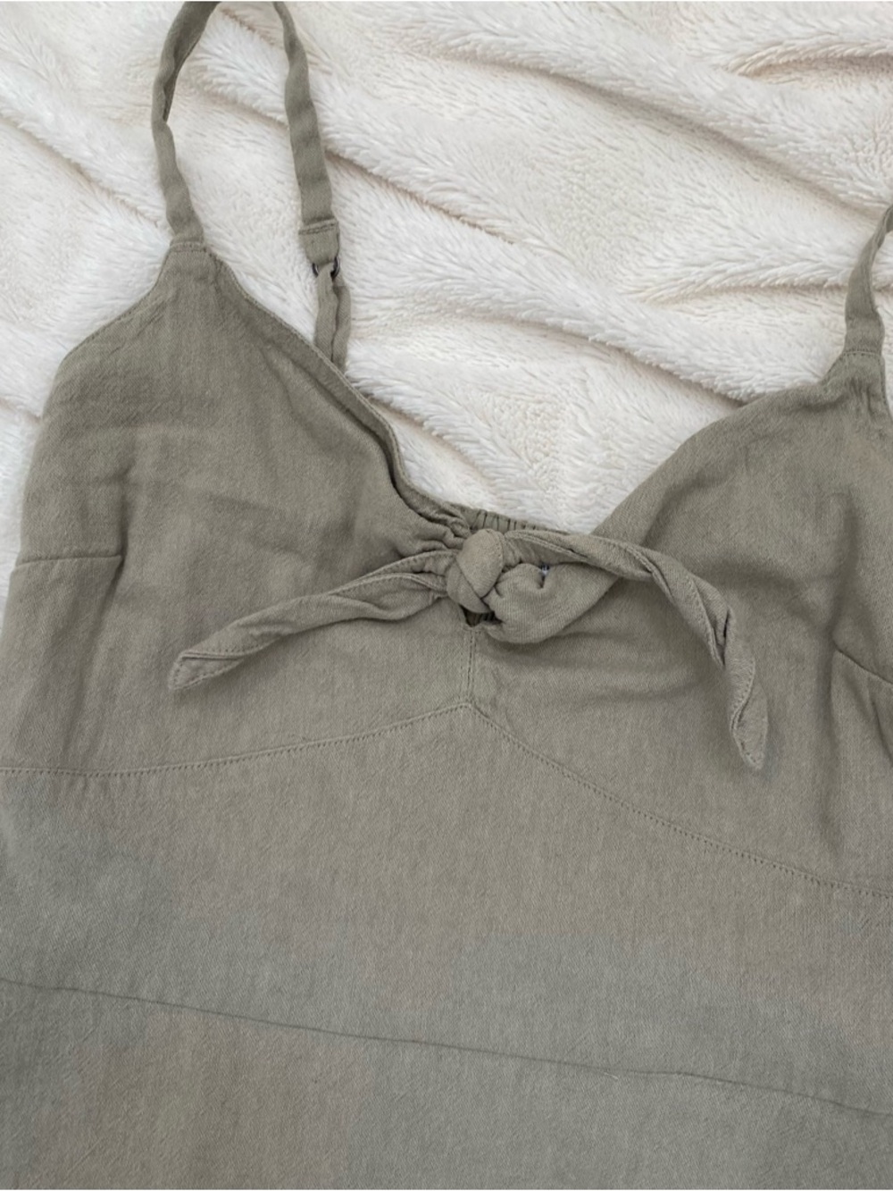 Hollister linen-blend spaghetti strap mini sundress sage green Sz L - Picture 4 of 6